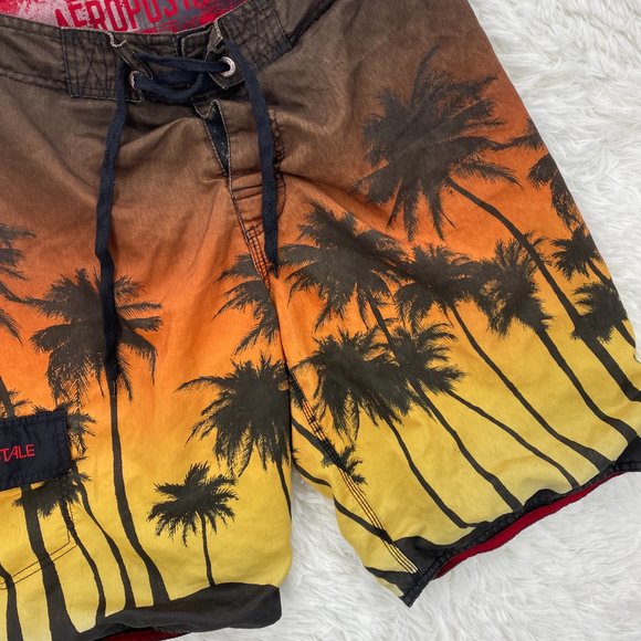 Aeropostale Men's Casual Multicolor Full Print Palms Board Shorts Size 32" - Picture 2 of 8